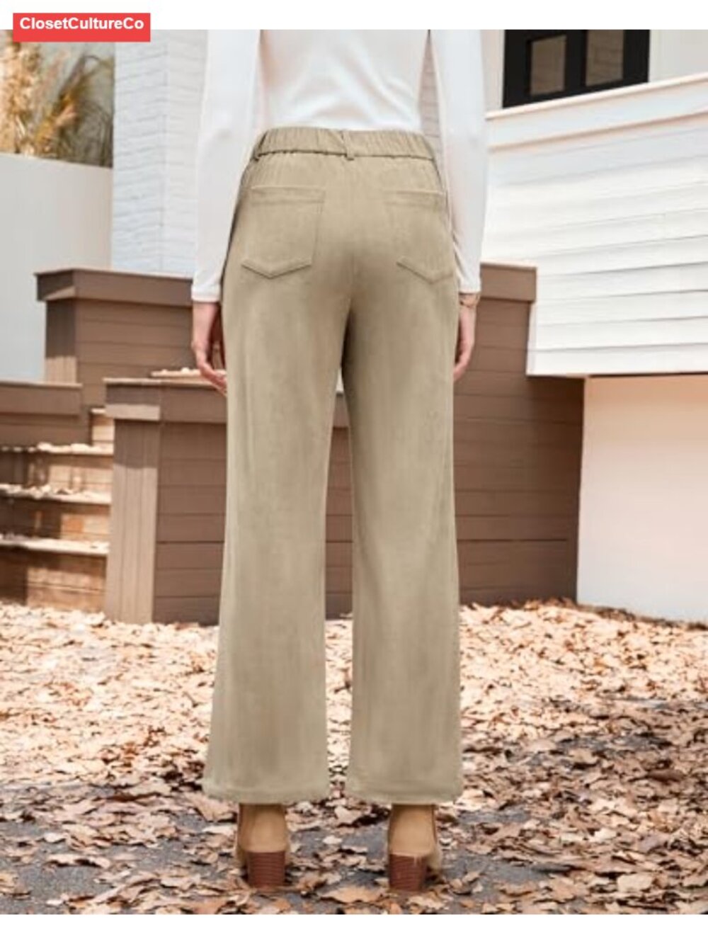 High Waisted Wide Leg Corduroy Pants Elastic Waist Casual Work Trousers - Picture 2 of 6